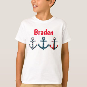 Nautical Patterned Anchors Personalised T-shirt