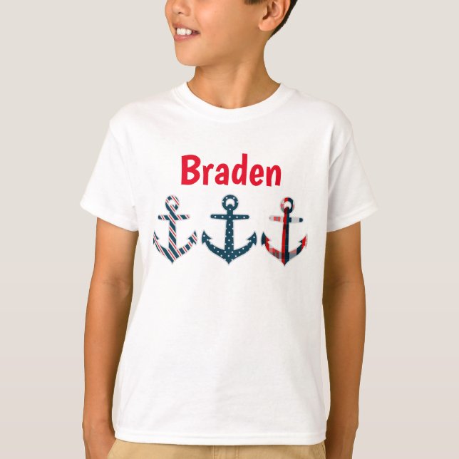 Nautical Patterned Anchors Personalised T-shirt (Front)