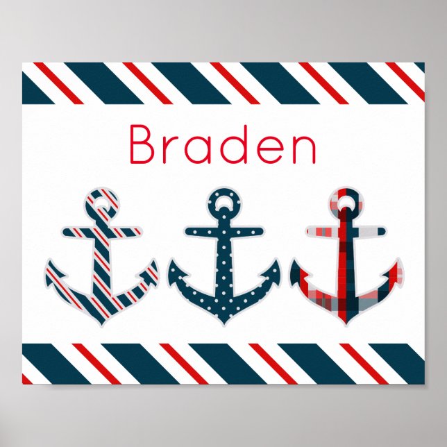 Nautical Patterned Anchors Poster Print (Front)
