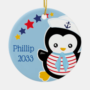 Nautical Penguin Kids Christmas Ceramic Tree Decoration