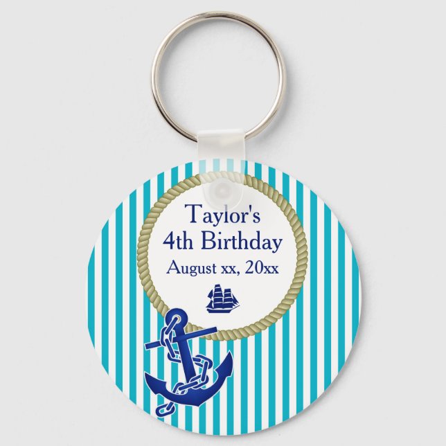 Nautical Personalised Birthday Party Key Ring (Front)