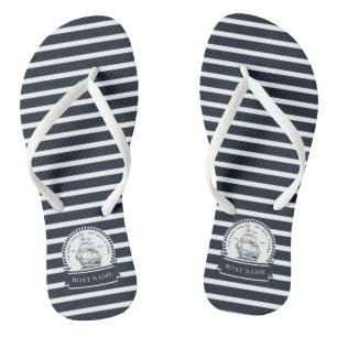 Nautical Personalised Blue Flip Flops