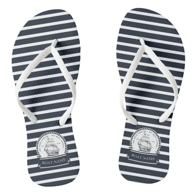 Nautical Personalised Blue Flip Flops (Footbed)
