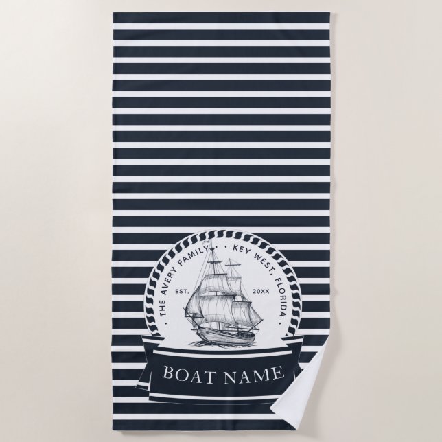Nautical Personalised Boat Name Beach Towel (Front)