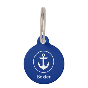 Nautical Personalised Dog Tag-Phone on Back Blue Pet Tag
