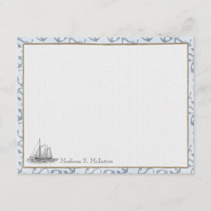 Nautical Personalised Flat Note Cards - Boat