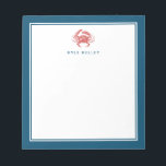 Nautical Personalised Notepad, Red Crab Notepad<br><div class="desc">Use the template to add personalisation to the top of the notepad.</div>