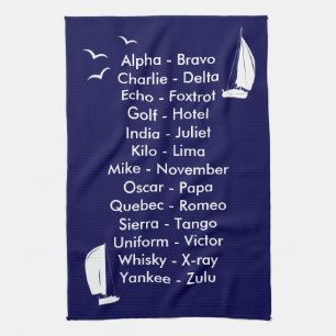 Nautical Phonetic Alphabet Navy Blue Yachting Tea Towel