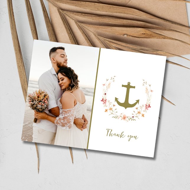 Nautical Photo Beach Wedding Thank You  Postcard (Nautical Photo Beach Wedding Thank You Postcard)