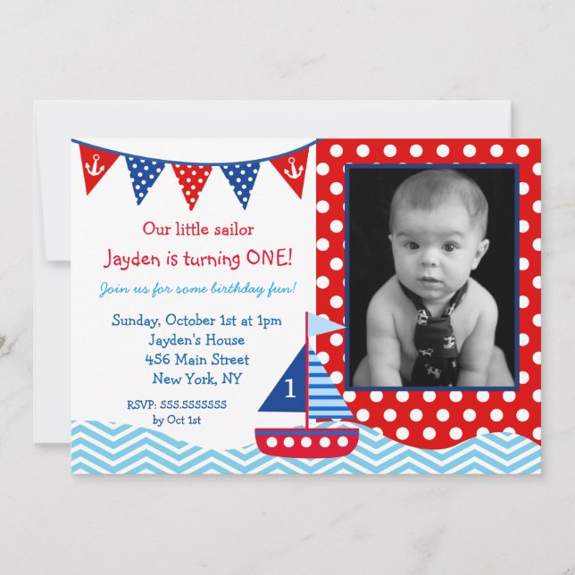 Nautical Photo Birthday Party Invitation (Front)