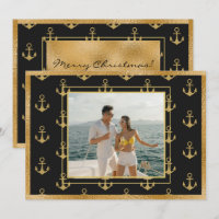 Nautical Photo Gold Anchors Christmas Card