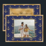 Nautical Photo Gold Anchors Christmas Xmas Card<br><div class="desc">Nautical photo Christmas holiday greeting card.  Beautiful faux gold anchors on a navy blue background.  Faux gold metallic frame.  Add your favourite family photos to personalise this beauty.  Change the names and year.   So chic. Perfect for all you sailboat and yacht owners.</div>