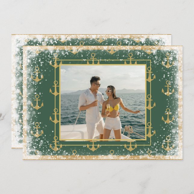 Nautical Photo Green Christmas Xmas Card (Front/Back)