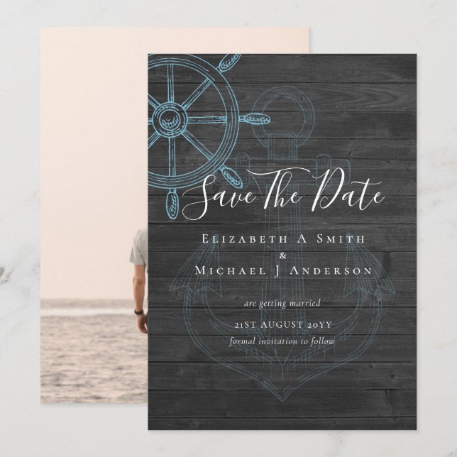 Nautical PHOTO Save Dates Modern Ocean Beach Sea (Front/Back)