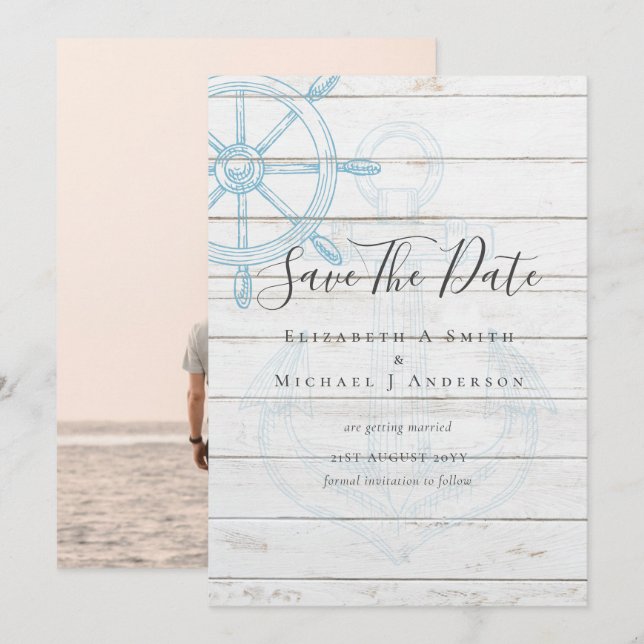 Nautical PHOTO Save Dates Modern Ocean Beach Sea (Front/Back)