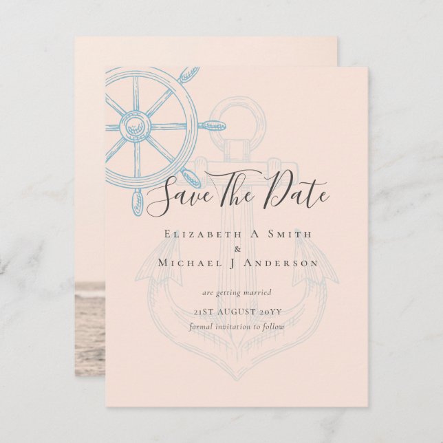 Nautical PHOTO Save Dates Modern Ocean Beach Sea (Front/Back)