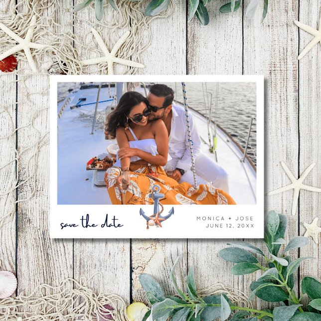 Nautical Photo Wedding Save the Date Announcement Postcard (Nautical Photo Wedding Save the Date)