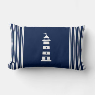 Nautical Pillow, Blue and White, Lighthouse Lumbar Lumbar Cushion