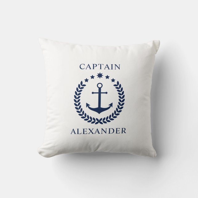 Nautical Pillow Blue and White Personalizable (Front)