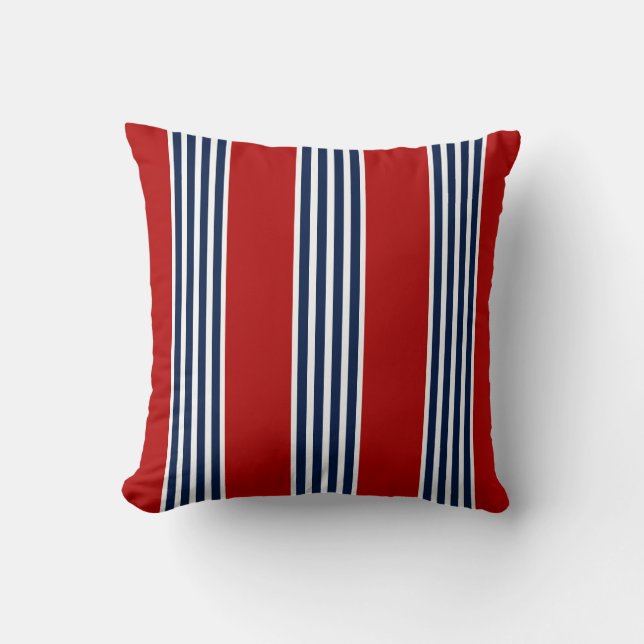 Nautical Pillow, Blue, White, Red, Maritime Cushion (Front)