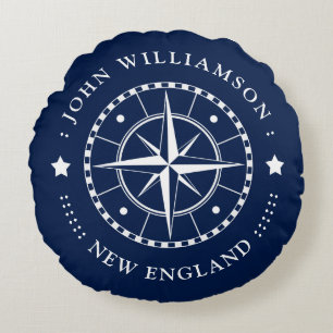 Nautical Pillow Compass Badge Blue White Nautical