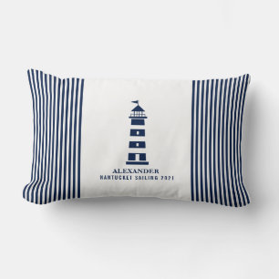 Nautical Pillow, Lighthouse, Name Pillow, Maritime Lumbar Cushion