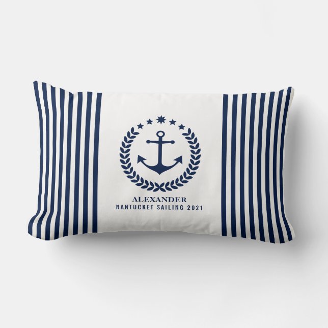 Nautical Pillow, Name Pillow, Anchor, Maritime Lumbar Cushion (Front)