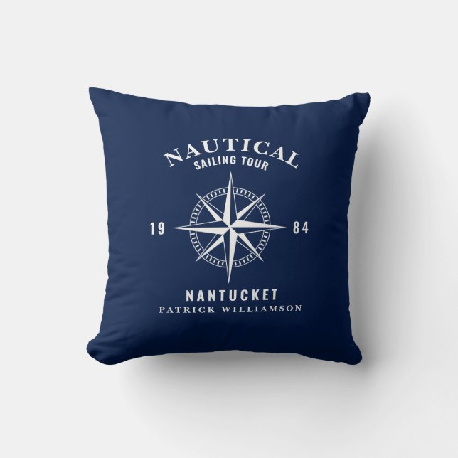 Nautical Pillow, Nautical Badge, Compass Cushion (Front)