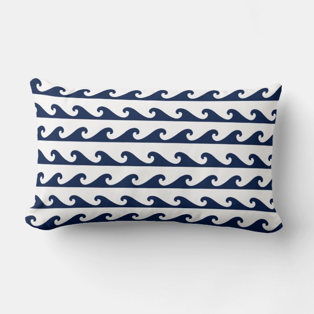 Nautical Pillow Navy Blue Waves (Front)