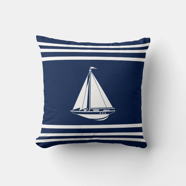 Nautical Pillow, Sailboat, Maritime Cushion (Front)