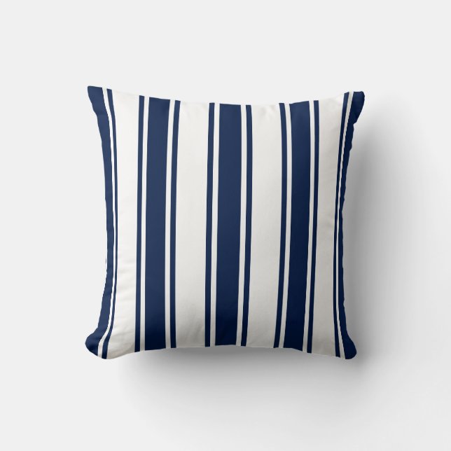 Nautical Pillow, Stripes, Blue and White Pillow (Front)