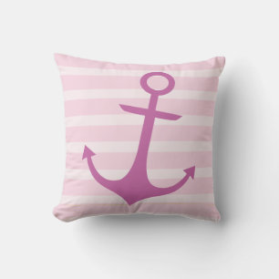 Nautical Pink Anchor Throw Pillow
