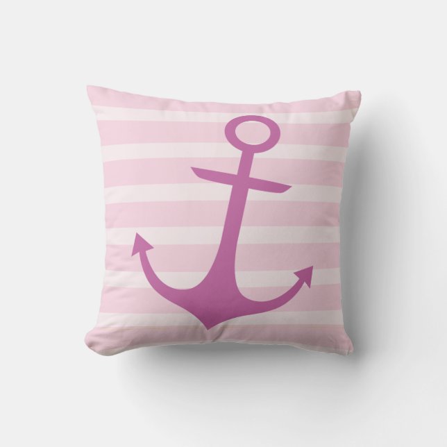 Nautical Pink Anchor Throw Pillow (Front)