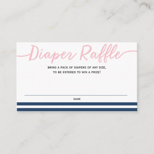 Nautical, Pink and navy Baby Shower, Diaper Raffle Enclosure Card (Front)