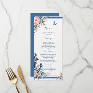 Nautical Pink Blue Floral Anchor Wedding Menu