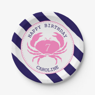 Nautical Pink Crab Birthday Party Paper Plate