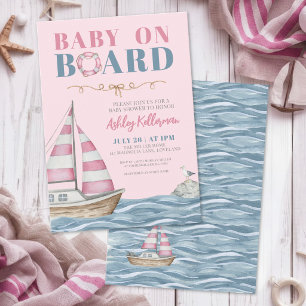Nautical Pink Girl Baby Shower Invitation