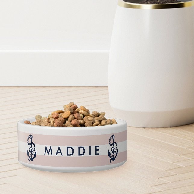 Nautical Pink Stripe Anchor Personalised Bowl (Creator Uploaded)