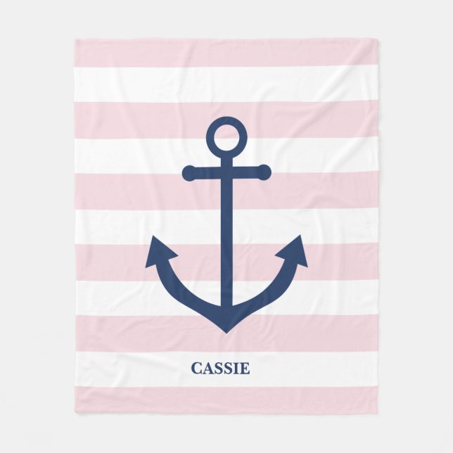 Nautical pink striped kid’s blanket - personalised (Front)