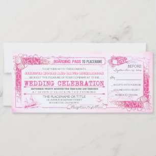 Nautical Pink Wedding Invitation Boarding Pass