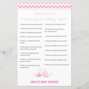 Nautical Pink Whale Baby Shower Game PRINTED