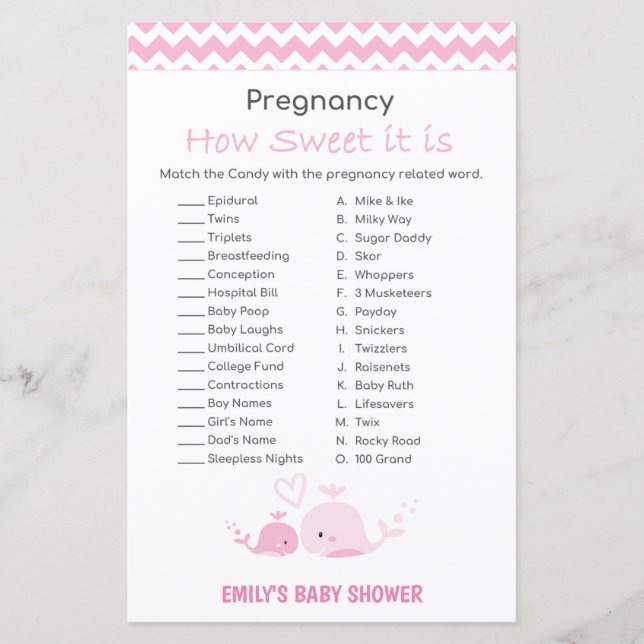 Nautical Pink Whale Baby Shower Game PRINTED (Front)