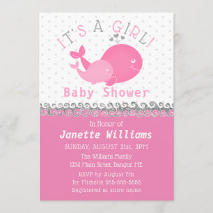 Nautical Pink Whale It's A Girl Baby Shower Invitation