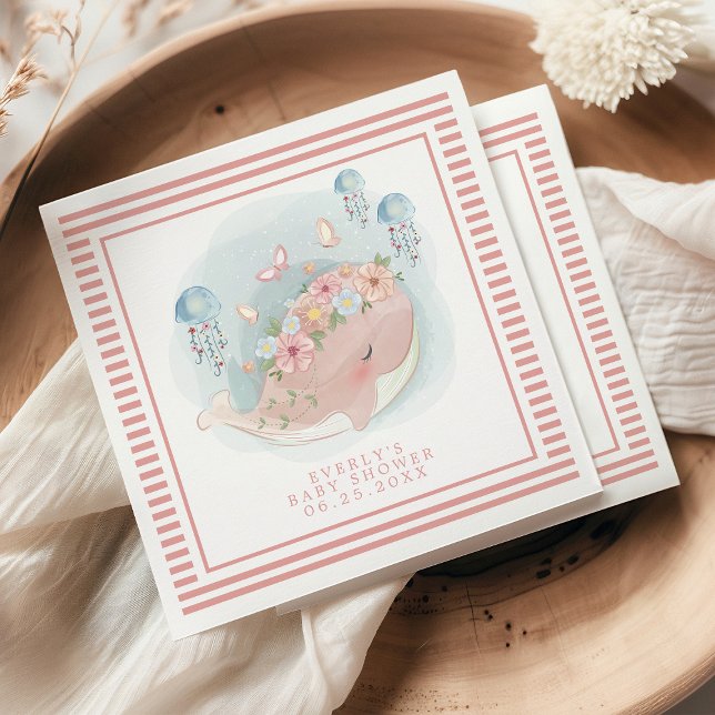 Nautical Pink Whale Jellyfish Girl Baby Shower Napkin (Creator Uploaded)