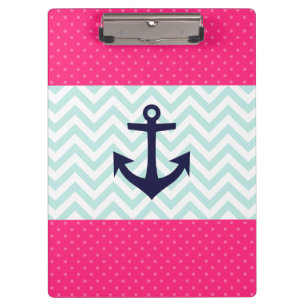 Nautical Pink White Mint Chevron Anchor Pattern Clipboard