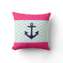 Nautical Pink White Mint Chevron Anchor Pattern