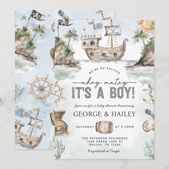 Nautical Pirate Baby Shower Invitation (Front/Back)