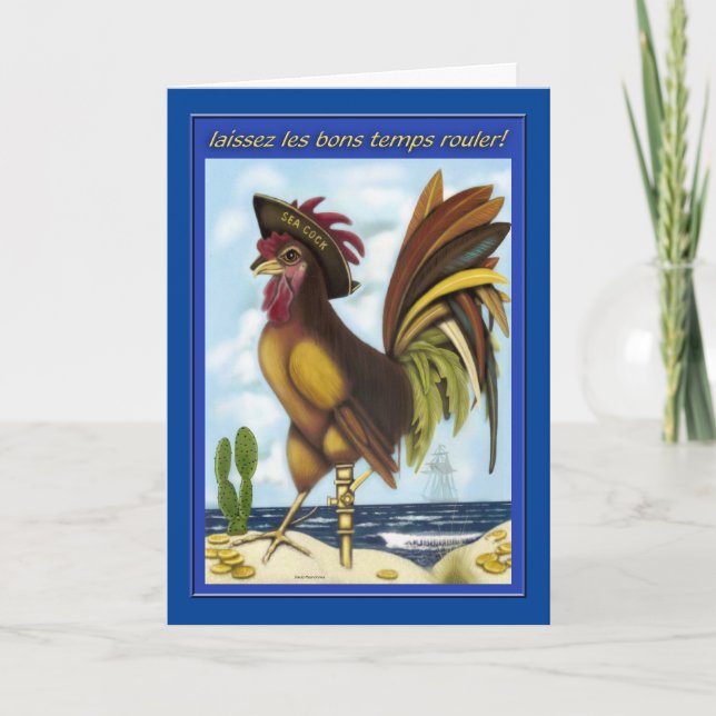 Nautical Pirate Rooster on Island greeting card (Front)