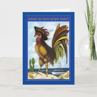 Nautical Pirate Rooster on Island greeting card