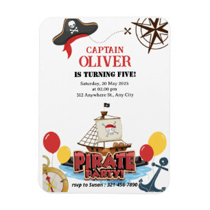 Nautical Pirate Sea Ship Birthday Invitation Card Magnet